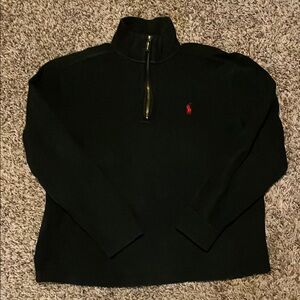 Men's Black Polo 1/4 Zip Sweater with Red Logo